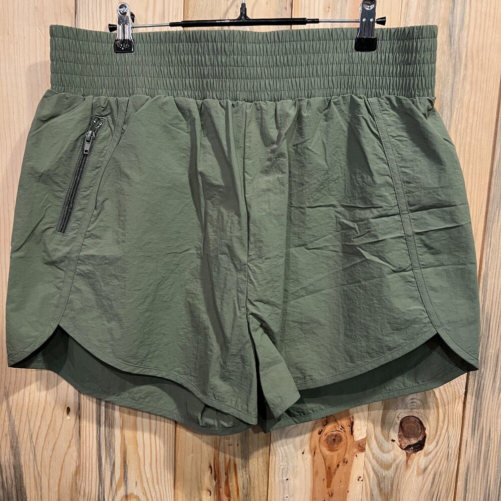 Zenana Plus Size Windbreaker Smocked Waistband Running Shorts Built In Brief-1X